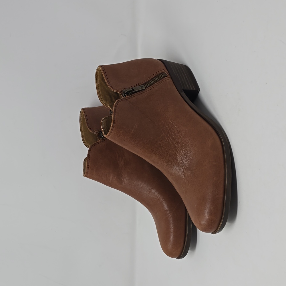 Lucky Brand Burklee Brown Leather Double Side Zip Ankle Booties Women’s Size 9